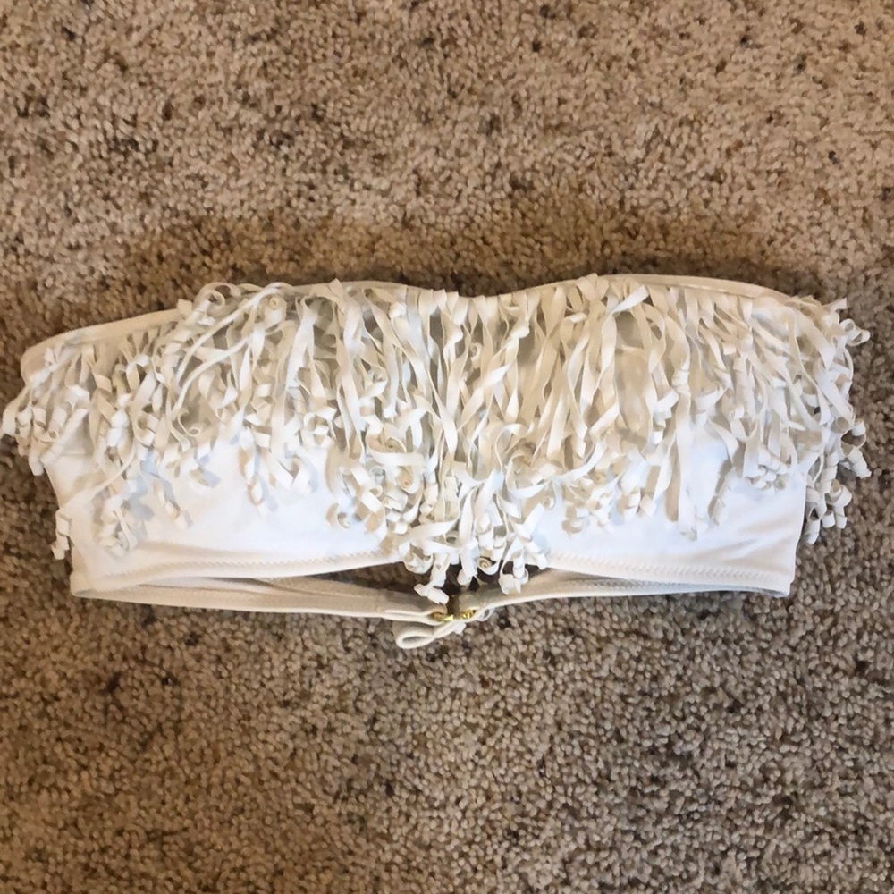 Bandeau bathing suit top.Fringe Fun fully lined